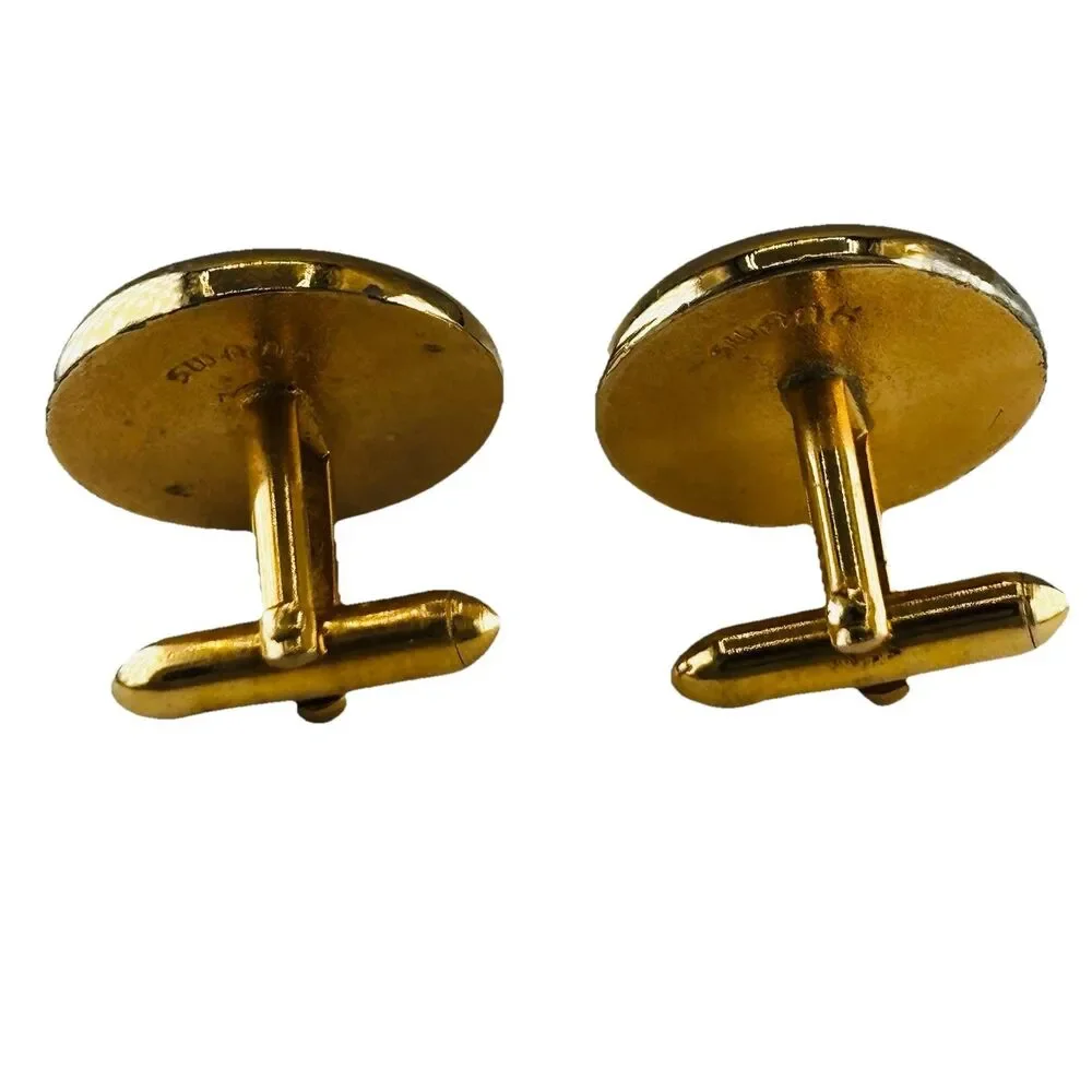VTG SWANK Cameo Cufflinks Mother of Pearl Inlay Gold Tone Roman Warrior